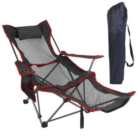 Foldable Camping Chair 330LBS Load Heavy Duty Steel Lawn Chair Collapsible Chair with Reclining Backrest Angle Cup Holder Pillow Side Pocket Carry Bag (Color: black)